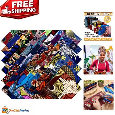 70 Pcs 10x10 Inch African Cotton Fabric Squares - Vibrant Kente & Ankara Styles