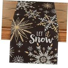 Snowflake Let It Snow Winter Table Runner, 13" x 72", Table Runner Black