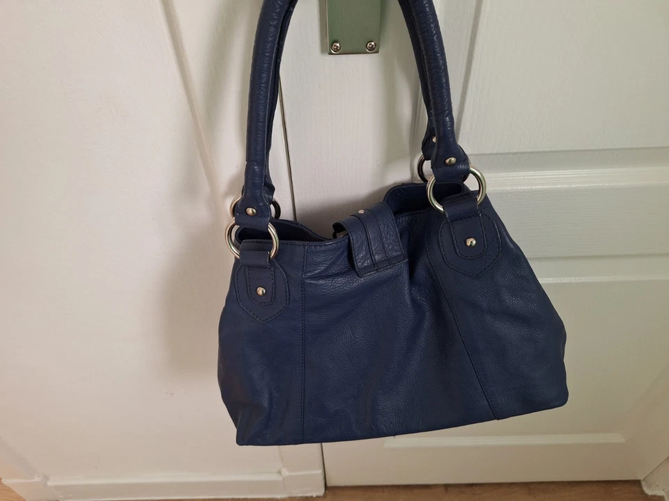 Navy Blue Leather Handbag. Large Tassel On Front. - Image 2 of 3