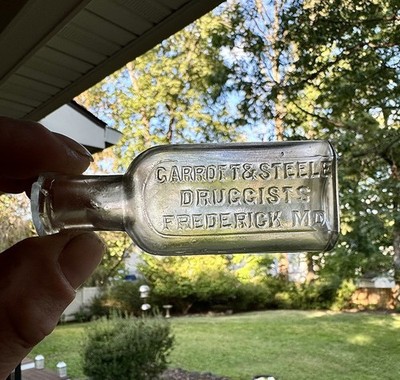 Garrott & Steele Druggists Frederick MD Blown Medicine Bottle 1880s Era Rare Old