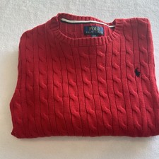 Polo Ralph Lauren Girls Cable Knit Cotton Sweater L 14-16 Valentine Red