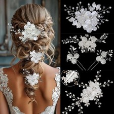 Bridal Hair Accessories Set: Crystal & Shell Flower Hair Comb & Pins