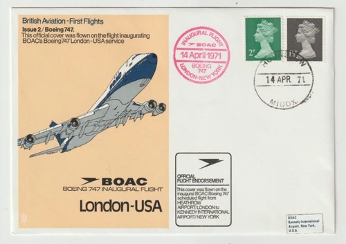 14/4/1971 UK GB Flown Cover - BOAC Boeing 747 Inaugural Flight London - USA #2