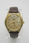 Vintage Timex Indiglo Gold Tone Leather Band Quartz Analog 34mm Wrist Watch