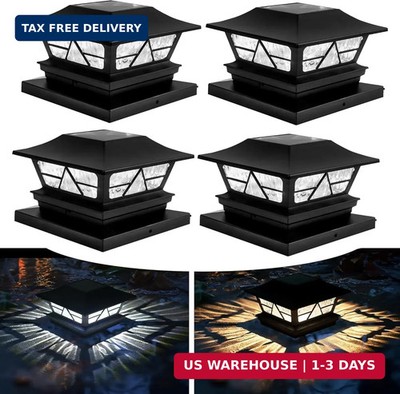 TW SHINE 4 Pack Solar Outdoor Fence Post Lights, 2 Modes Post Cap Lights Waterpr