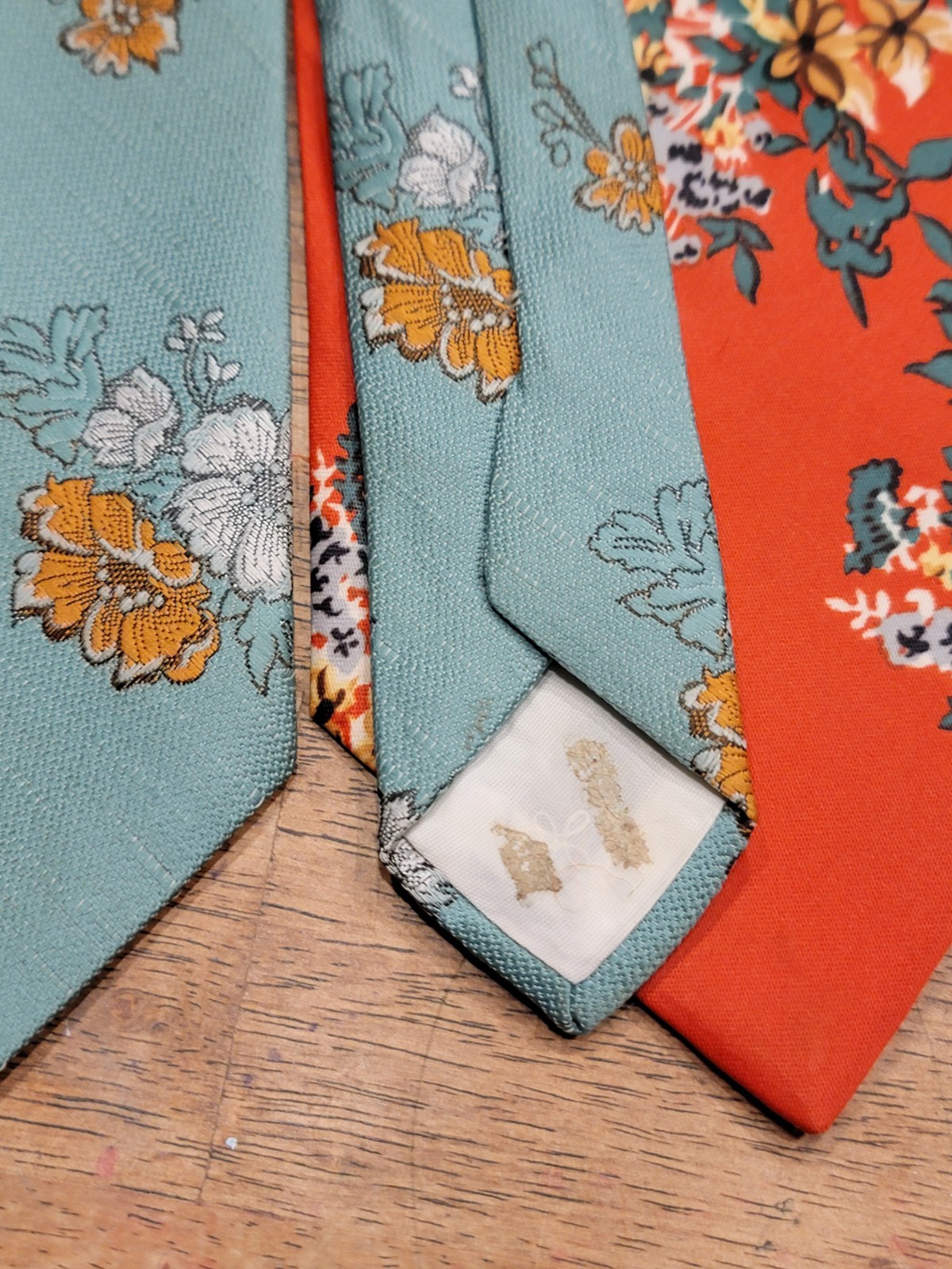 Vtg Disco Neck Tie Lot Of 4 Ties 1960s/70s Italian USA Blue Gold Woven Flowers image 9