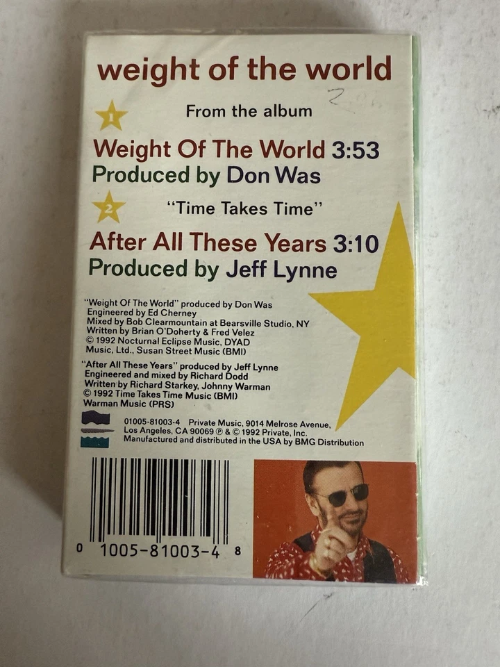 Ringo Starr "Weight of the World" CASSETTE SINGLE! Factory SEALED! (1992) - Image 2 of 3