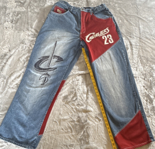 UNK Denim NBA Cavaliers LeBron James 23 Embroidered Logo Straight Jeans Blue Re…