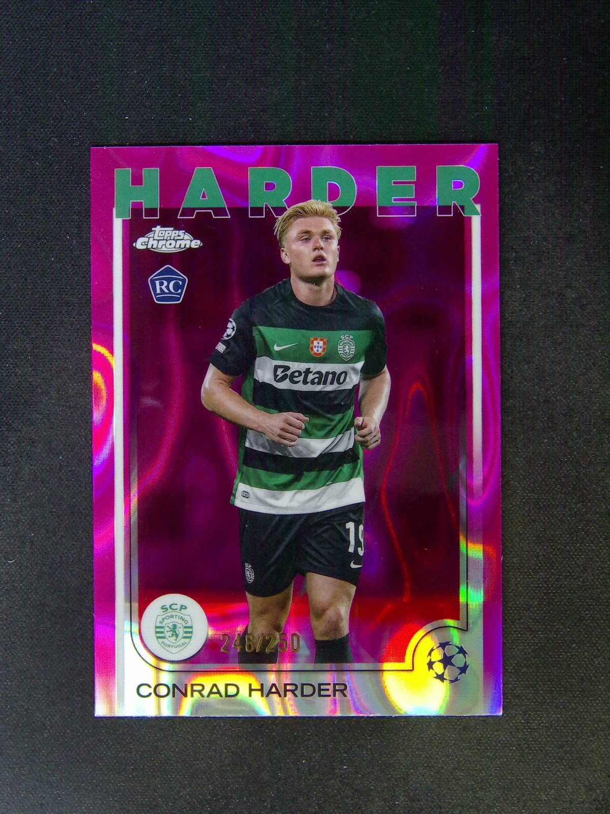 2024-25 Topps Chrome UEFA Conrad Harder #177 RC Rookie Pink Lava /250