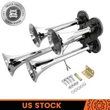 Train Air Horn 4 Trumpets Chrome Plated For Truck Car Loud Sound 12V Universal