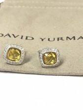 David Yurman Sterling Silver 7mm Albion Lemon Citrine  Diamonds Stud Earrings