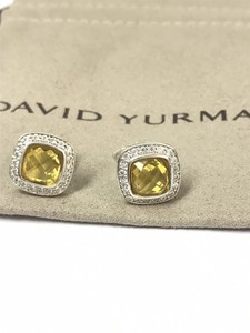 David Yurman Sterling Silver 7mm Albion Lemon Citrine Diamonds Stud Earrings