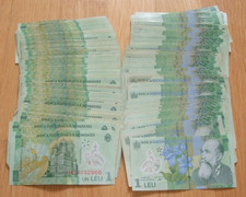 Romania Bulk Lot of 45x 1 Leu Banknotes 2005 & Later