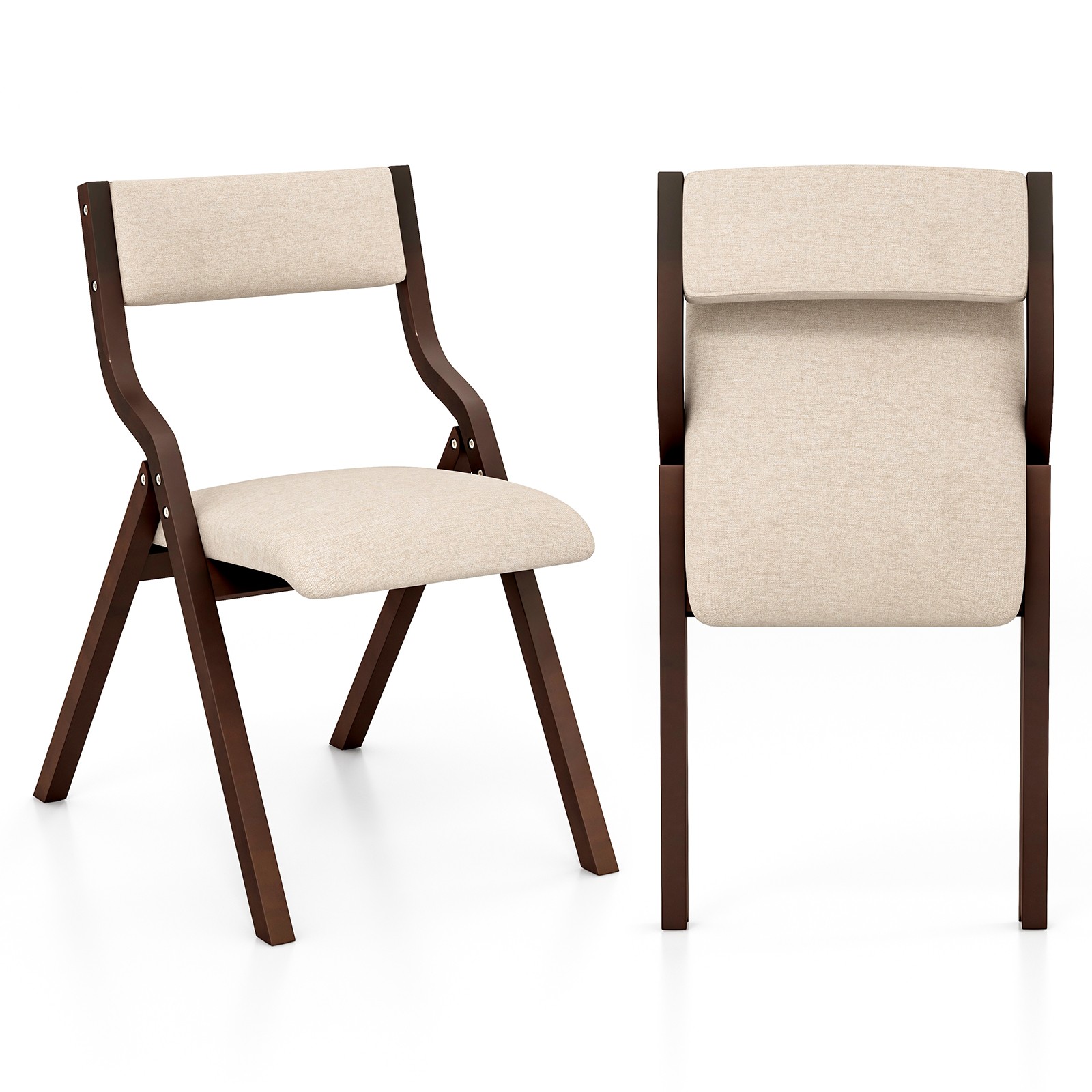 Set Of 2 Wooden Upholstered Modern Linen Fabric Padded Seat