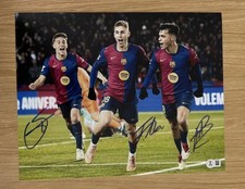 PEDRI GAVI FERMIN LOPEZ SIGNED BARCELONA 11X14 PHOTO BECKETT BAS