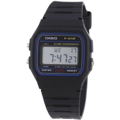 CASIO F-91W-1YER DIGITALE LÄSSIGE ARMBANDUHR MIT SCHWARZEM KUNSTHARZARMBAND STOPPUHR ALARM