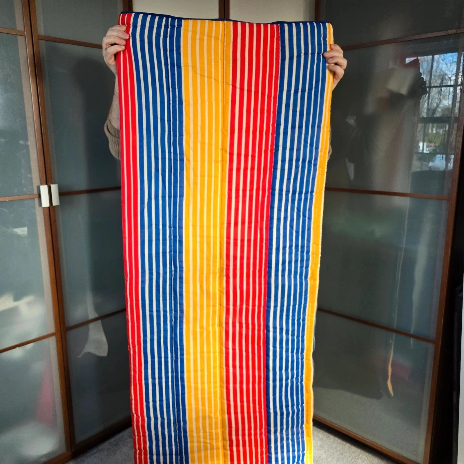 Vintage Sleeping Bag Bed Throw quilt Stripes Retro 80's Camping Festival