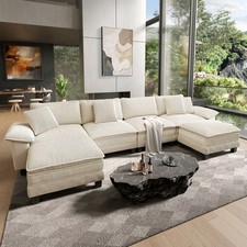 Modular Sectional Sofa Chenille & Corduroy Cloud Couch with Chaise and Cushion.