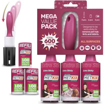 Lint Rollers for Pet Hair Extra Sticky | Protective Covers | Mega 600 Sheets ...