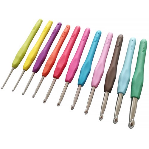 1PC Aluminium Crochet Hooks Soft Grip Handles Knitting Needles 12 Sizes 2-8mm - Picture 3 of 27