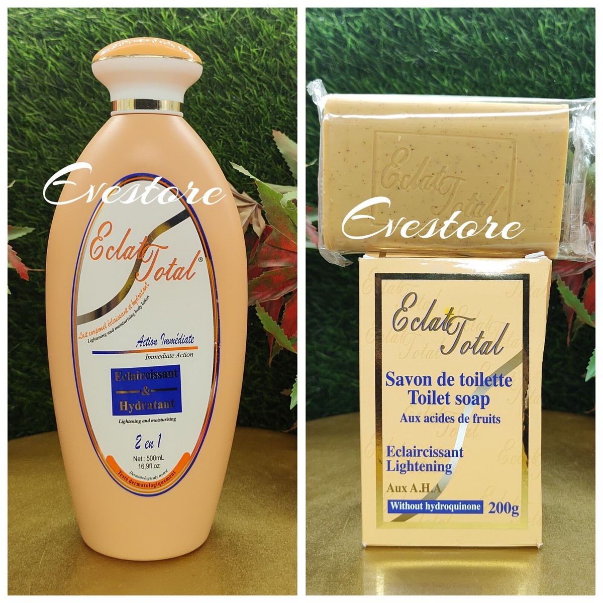 Eclat total light and moisturizing body lotion + soap combo