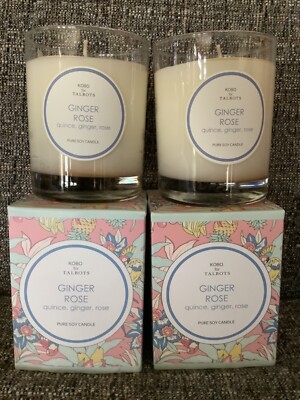 KOBO For TALBOTS Candle GINGER ROSE (2) Pure Soy 11 oz x2 80 HR BURN $49 Ea +BOX