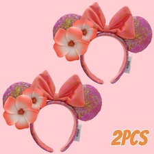 Disney-Orange Plumeria Exclusive Aulani Hawaii Minnie Ears Bow Headband 2PCS