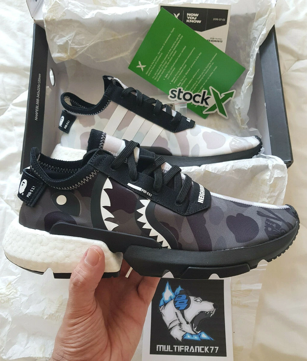 adidas pod s3.1 bape x neighborhood grey camo ee9431 eu 43.5 / us 9.5 / 9.