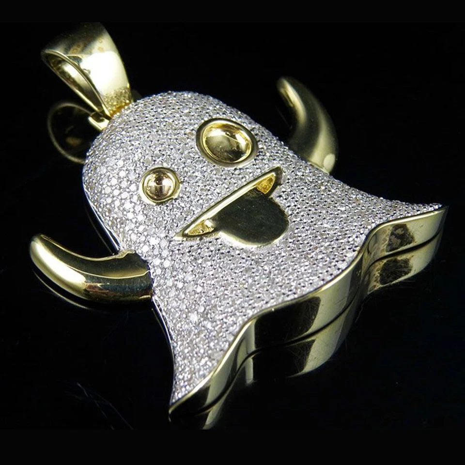 2 Ctw Simulated Diamond 14K Yellow Gold Plated Snapchat Ghost Pendant 1.5" - Изображение 4 из 4