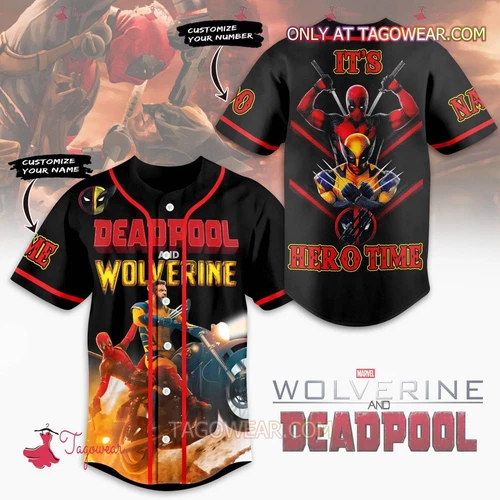 Personalized Deadpool And Wolverine It’s Hero Time 3D Jersey Shirt