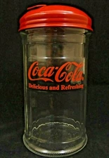 NOS Vintage 1992 COCA-COLA Glass SUGAR SHAKER JAR Red METAL LID Restaurant Style