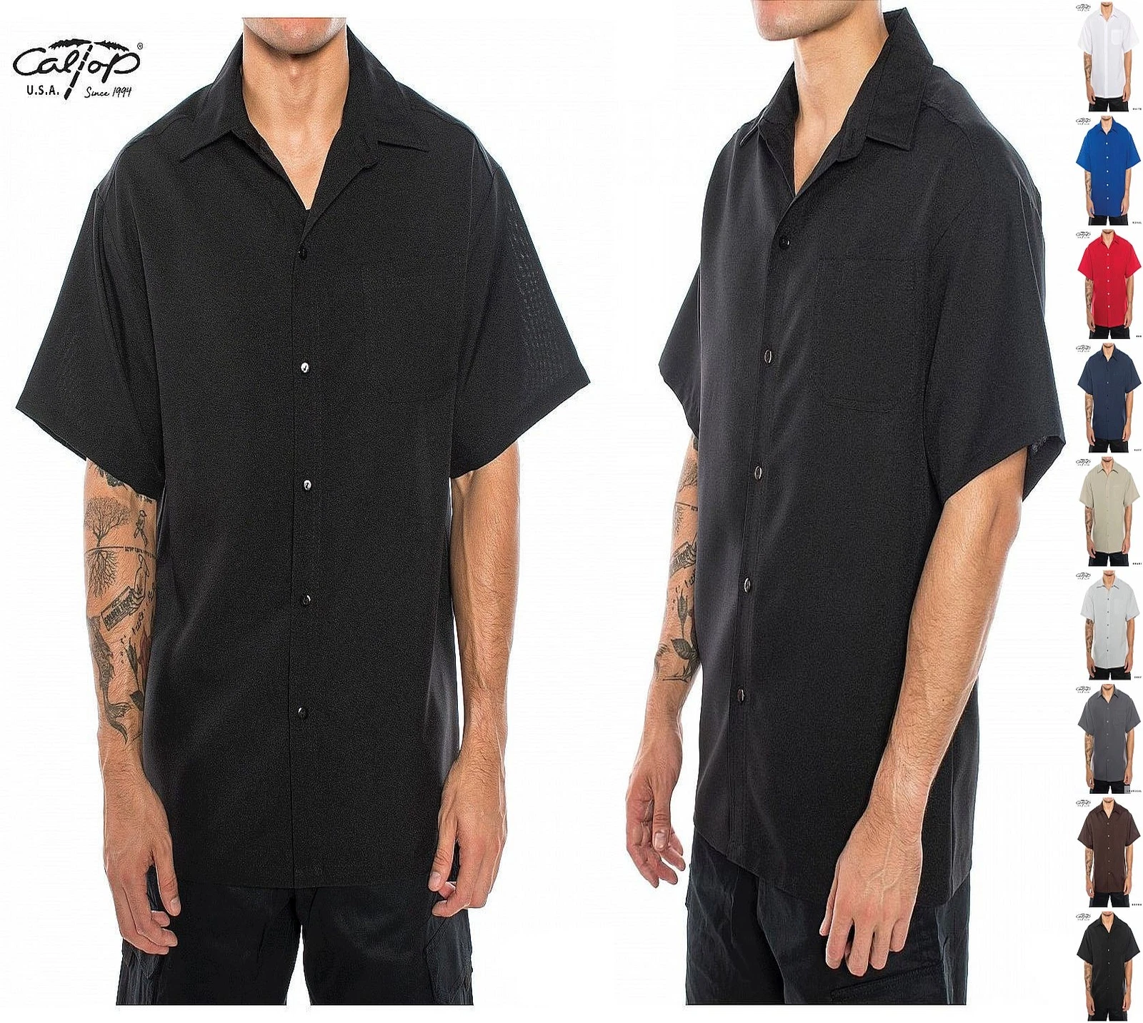 Caltop Sportswear Mens OG Button Up Short Sleeve Dress Shirt Solid Color