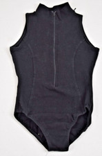 Vintage Leotard Bal Togs Size S 90s Black Stretchy Cotton Front Zip High Neck