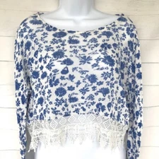 H&M soft knit crop floral long sleeve top medium 
