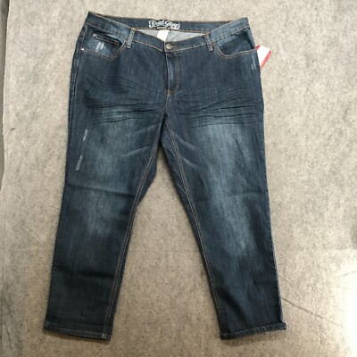 Faded Glory Jean Womens Sz 16 NWT Distressed Boyfriend Ankle Dark Wash Whiskered