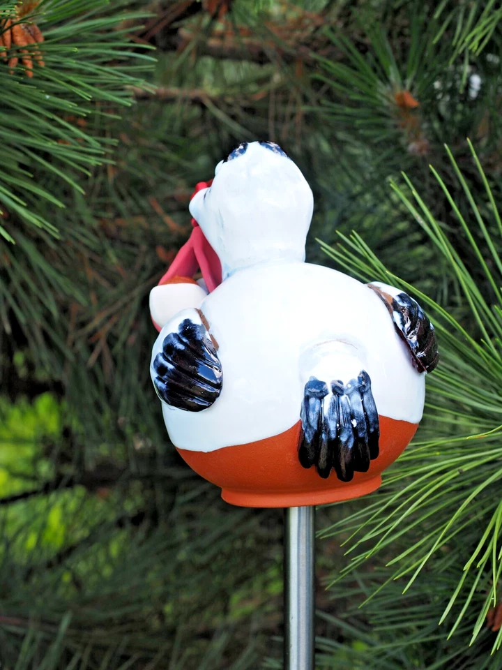 Keramik Gartenkugel Dekoration Statue Vogel Storch H18cm Midene Handgefertigt - Bild 4 von 4