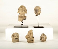 Rare PreColumbian Tumaco Carved Clay Heads and Figures Collection. 300A.C