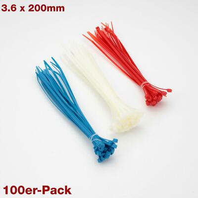 100x PACK KABELBINDER MIX FARB 200MM 3.6 CABLE ORGANIZER ROT BLAU WEIß QUICK VER