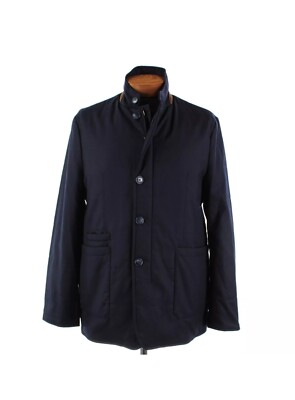 ZANELLA Navy Blue Wool Car Coat Jacket Medium 38 / 40 Zip & Button Closure 