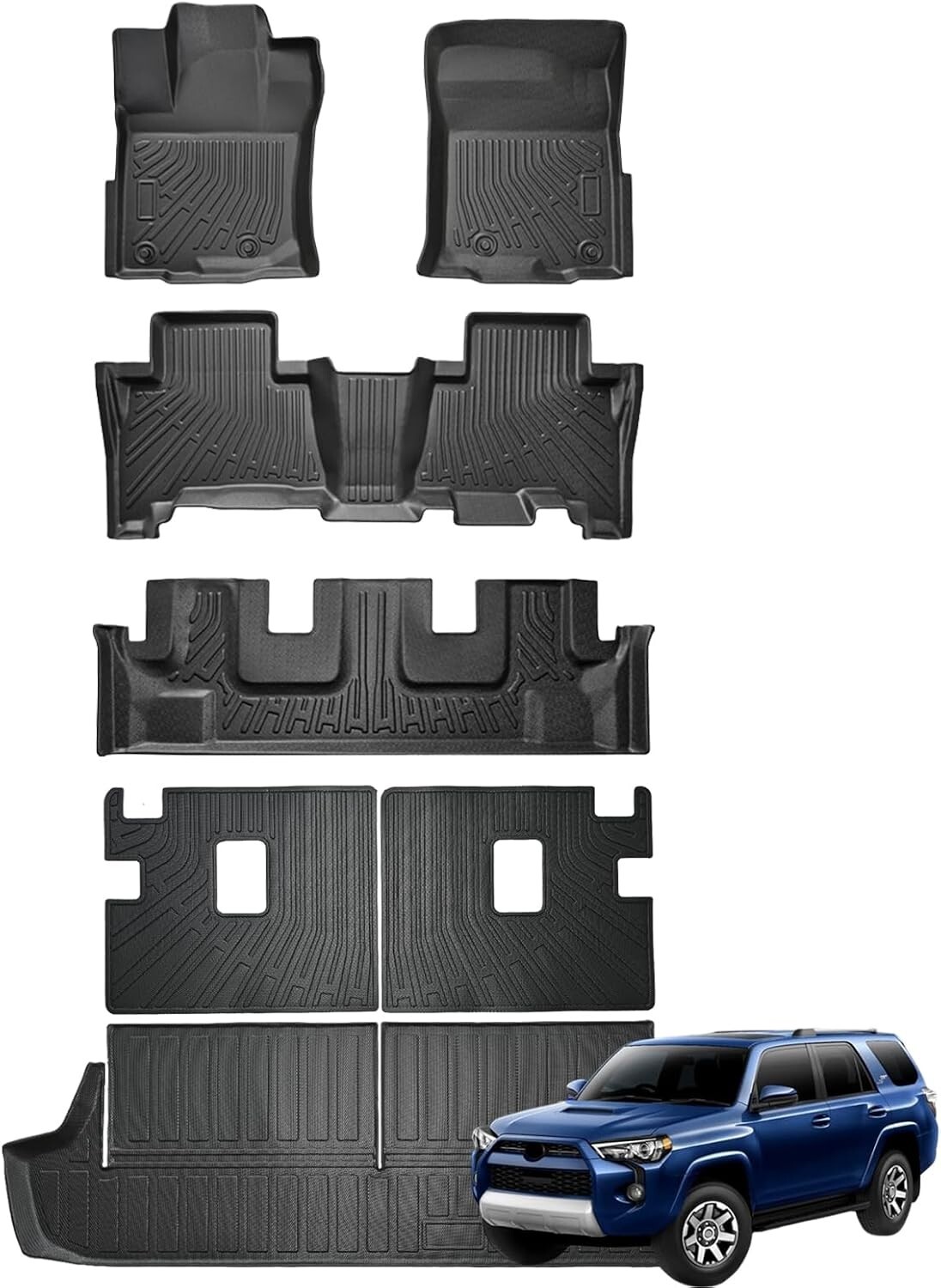 All Weather Floor Mats Cargo Backseat Mat 7PCS Fit 10-24 Toyota 4Runner 7-Seat