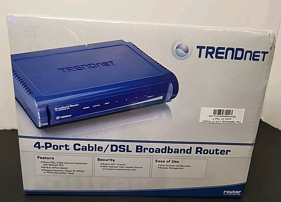 TRENDnet 4 Port Cable DSL Broadband Router TW100S4W1CA TV Video BOX New Sealed - Image 2 of 4