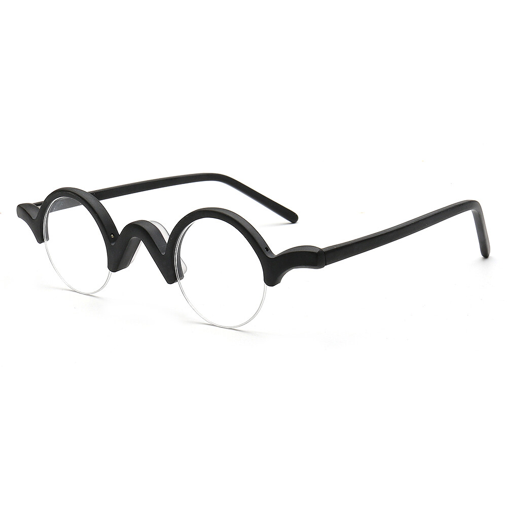 Retro Mens Small Round Eyeglass Frame Women Semi Rimless Eyewear Nerd ...