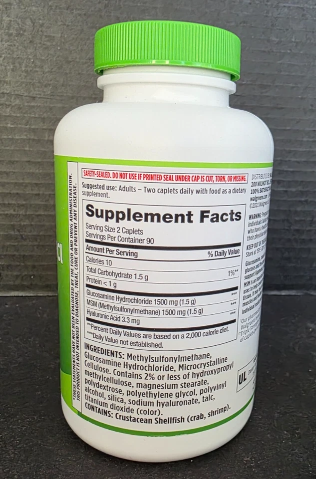 180 каплет Walgreens тройной силы глюкозамин HCI + MSM здоровье суставов *8/25* - Изображение 3 из 4