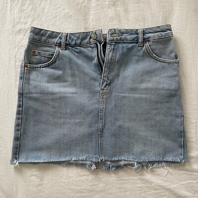 Topshop Denim High Waist Light Blue Wash Raw Hem Skirt Size