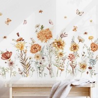 Wandsticker Wandtattoo GroßE Aufkleber Wildblumen & Schmetterlinge Bild Baddeko