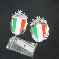 Chrome Italy Silver Flag Metal Grille Emblem + Decal Sticker Badge VIP Power Car
