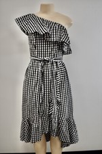 Adrianna Papell Black White One Shoulder Cotton Cocktail Dress Size 4P On Sale