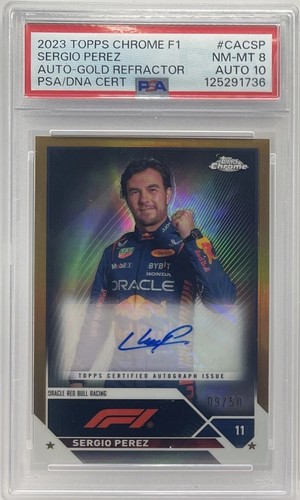 2023 Topps Chrome Formula 1 Sergio Perez Gold Refractor Auto #/50 PSA 8 10 Checo