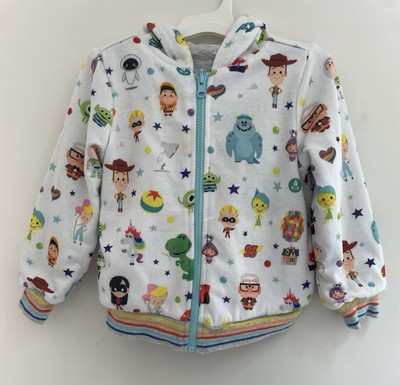 Disney Toddler Boy Girl Pixar Characters Reversible Hooded Zip Jacket White 4T