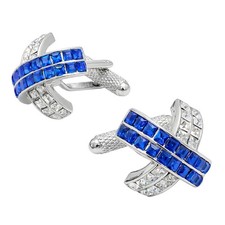 Sapphire & Clear Crystals Cufflinks - Onyx Art CCC18 Blue / White Stones Cuffs